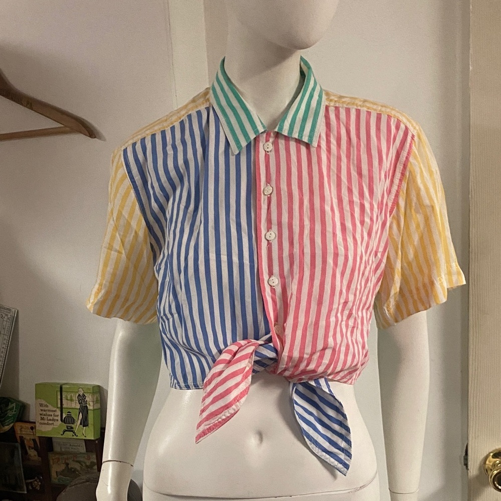 Liz Wear 90s Striped Multicolor Button-Up Shirt - Picture 2 of 7